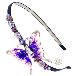 adjustable, no-pinch headband embellished with purple swallowtail butterfly, accented with Austrian crystal beads, Swallowtail Butterfly Headband