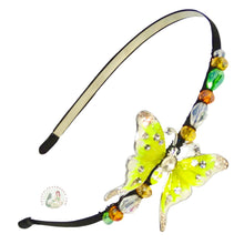 Load image into Gallery viewer, no-pinch headband embellished with yellow swallowtail butterfly, accented with sparkly crystal beads, Swallowtail Butterfly Headband
