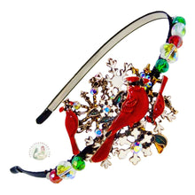Load image into Gallery viewer, Decorative headband with red birds, snowflakes, and colorful beads on a white background
