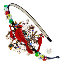 Load image into Gallery viewer, Decorative headband with red cardinals and colorful beads on a white background
