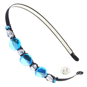 flexible headband embellished with sparkly aqua and white crystal beads, Aqua Crystal Beads Headband
