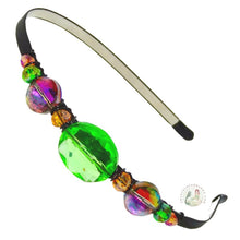 Load image into Gallery viewer, flexible headband embellished with sparkly emerald, purple and gold colored Austrian crystal beads, Big Crystal Beads Headband
