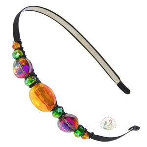 flexible headband embellished with sparkly gold, purple and emerald colored Austrian crystal beads, Big Crystal Beads Headband