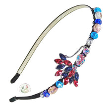 Load image into Gallery viewer, flexible headband embellished with a big burgundy and blue-tailed mermaid with rhinestones, accented with sparkly crystal beads, Big Mermaid Headband
