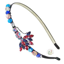 Load image into Gallery viewer, adjustable headband embellished with a big burgundy and blue-tailed mermaid with rhinestones, accented with sparkly Austrian crystal beads, Big Mermaid Headband
