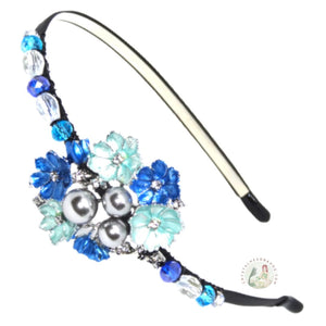 blue flowers and faux pearls embellished flexible headband  Edit alt text, Blue Bouquet Headband