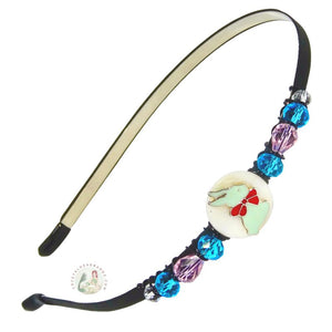 blue bunny embellished flexible headband accented with Czech crystal beads, Cute Bunny Headband