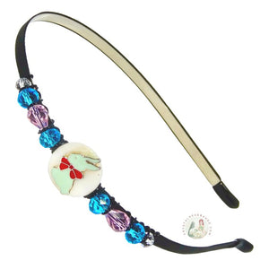 blue bunny embellished flexible headband side-accented with Czech crystal beads, Cute Bunny Headband