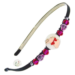 pink bunny embellished flexible headband accented with Czech crystal beads, Cute Bunny Headband