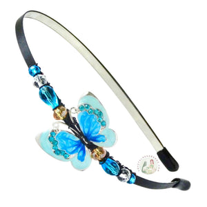 enameled blue butterfly embellished flexible headband accented with Austrian crystal beads, Blue Butterfly Headband