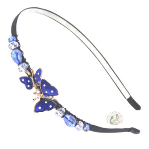no-pinch headband embellished with enameled blue double butterfly centerpiece, accented with sparkly Austrian crystal beads, Enameled Butterfly Headband