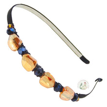 Load image into Gallery viewer, flexible headband side embellished with chunky sparkly amber Austrian crystal beads
