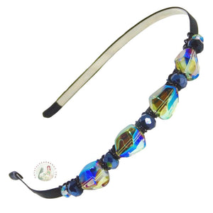 flexible headband side embellished with chunky iridescent green Austrian crystal beads
