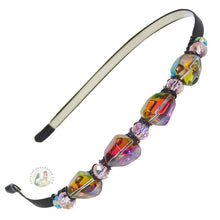 Load image into Gallery viewer, flexible headband side embellished with chunky iridescent purple Austrian crystal beads
