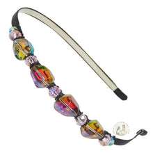 Load image into Gallery viewer, flexible headband side embellished with chunky sparkly iridescent purple crystal beads
