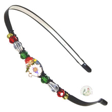 Load image into Gallery viewer, flexible headband embellished with colorful red and white flowers, accented with crystal beads, Colorful Flowers Headband
