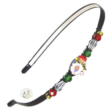 Load image into Gallery viewer, flexible headband embellished with colorful red and white flowers, side-accented with Czech crystal beads, Colorful Flowers Headband
