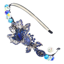 Load image into Gallery viewer, blue crystal bellflower embellished flexible headband accented with sparkly crystal beads, Crystal Bellflower Headband
