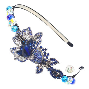 blue crystal bellflower embellished flexible headband accented with sparkly crystal beads, Crystal Bellflower Headband