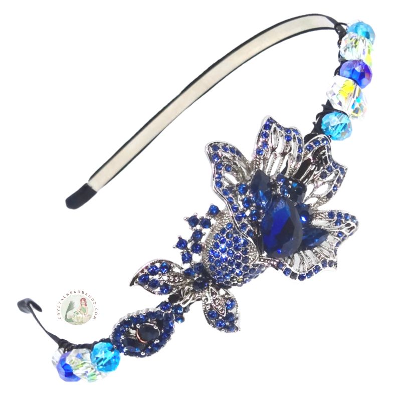 blue crystal bellflower embellished flexible headband  accented with sparkly Bohemian crystal beads, Crystal Bellflower Headband