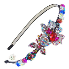 Load image into Gallery viewer, colorful crystal bellflower embellished flexible headband  accented with sparkly crystal beads, Crystal Bellflower Headband

