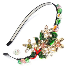 Load image into Gallery viewer, flexible headband embellished with a crystal magnolia flower centerpiece and accented sparkly crystal beads , Crystal Magnolia Flower Headband
