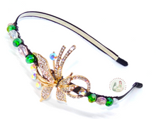 Load image into Gallery viewer, flexible headband embellished with a crystal spray centerpiece and sparkly Austrian crystal beads, Crystal Spray Headband
