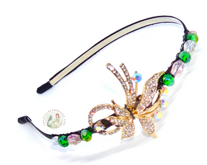 flexible headband embellished with a crystal spray centerpiece and sparkly crystal beads, Crystal Spray Headband