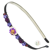 Load image into Gallery viewer, purple daisy flower and honey bee embellished flexible headband, accented with Czech crystal beads, Daisy Flower and Honey Bee Headband
