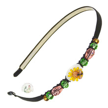 Load image into Gallery viewer, yellow daisy flower and honey bee embellished no-pinch headband, accented with Czech crystal beads, Daisy Flower and Honey Bee Headband
