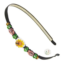 Load image into Gallery viewer, yellow daisy flower and honey bee embellished flexible headband, accented with Czech crystal beads, Daisy Flower and Honey Bee Headband
