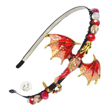 Load image into Gallery viewer, flexible headband embellished with an enameled fire dragon, decorated with crystal beads, Renaissance Dragon Headband
