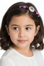 Load image into Gallery viewer, girl wearing delicate cherry blossom flower side-embellished no-pinch headband, accented with Czech crystal beads. Cherry Blossom Headband
