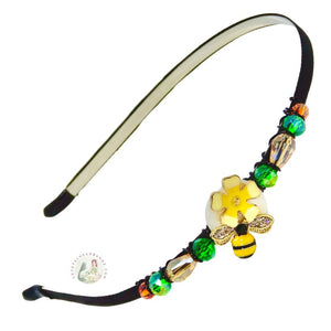 enameled honey bee embellished flexible headband, accented with sparkly crystal beads, Honey Bee Headband