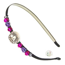 Load image into Gallery viewer, horse and horseshoe embellished flexible headband, accented with pink Czech crystal beads, Horse and Horseshoe Embellished Headband
