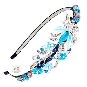 jeweled aqua peacock decorated flexible headband, accented with sparkly Bohemian crystal beads, Jeweled Peacock Headband