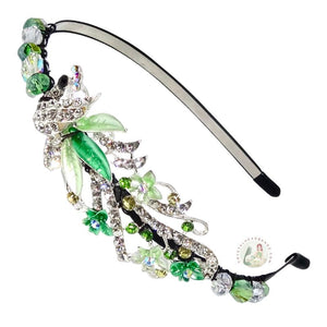 jeweled green peacock embellished flexible headband, accented with Bohemian crystal beads, Jeweled Peacock Headband