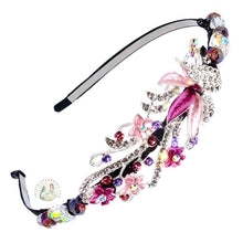Load image into Gallery viewer, jeweled purple peacock decorated flexible headband, accented with sparkly Bohemian crystal beads, Jeweled Peacock Headband
