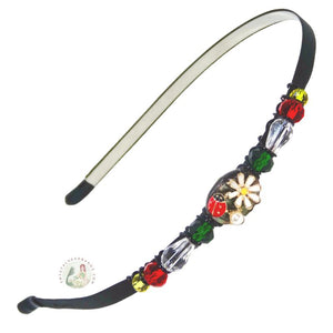 ladybug, simulated pearl and daisy flower embellished flexible headband accented with Czech crystal beads, Ladybug and Daisy Headband