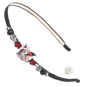 enameled black dragon decorated flexible headband, side accented with fancy crystal beads. Little Dragon Headband 