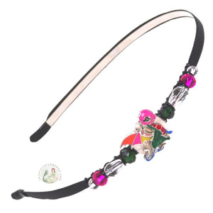 flexible headband embellished with a little colorful enameled dragon centerpiece, side-accented with Czech crystal beads, Little Dragon Headband