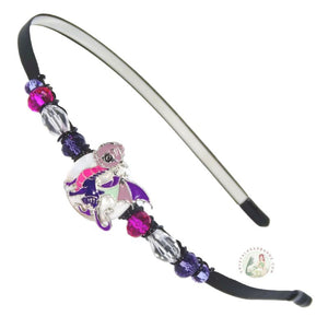 enameled purple dragon decorated flexible headband, side accented with fancy crystal beads. Little Dragon Headband 