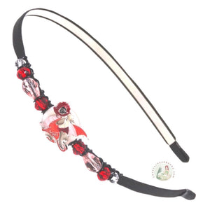 enameled red dragon decorated flexible headband, side accented with fancy crystal beads. Little Dragon Headband 