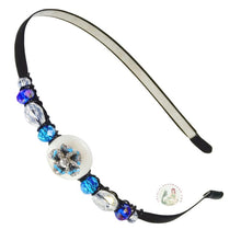 Load image into Gallery viewer, flexible headband embellished with a blue lotus flower, side accented with Austrian crystal beads, Lotus Flower Headband
