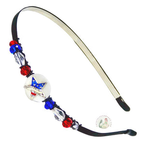 American flag, patriotic star embellished flexible headband, accented with red, white, blue crystal beads, Patriotic Star Headband