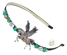 Load image into Gallery viewer, flexible headband embellished with sparkly mythic silver pegasus, decorated with crystal beads, Mythic Pegasus Headband
