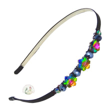 Load image into Gallery viewer, flexible headband embellished with shimmering rainbow colored Austrian crystal snowflakes, Rainbow Snowflakes Crystal Headband
