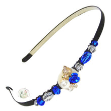 Load image into Gallery viewer, flexible headband embellished with a blue rose and pearl centerpiece and accented with fancy crystal beads, Rose with Pearl Headband
