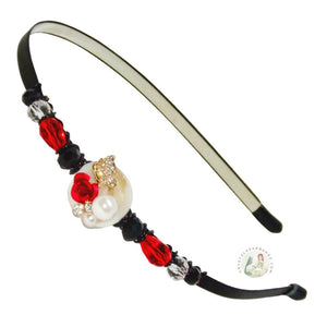  no-pinch headband embellished with a red rose and pearl centerpiece and accented with fancy Czech crystal beads, Rose with Pearl  Headband
