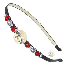 Load image into Gallery viewer, no-pinch headband embellished with a silver elephant on a mother of pearl bead, accented with fancy Czech crystal beads, Silver Elephant Headband
